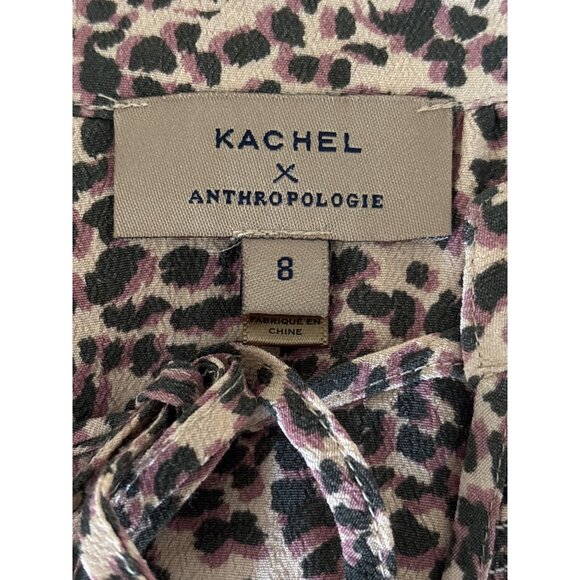 Kachel X Anthropologie Blouse Size 8 Animal Print Keyhole Tassel Smocked Long Sl - Picture 10 of 11